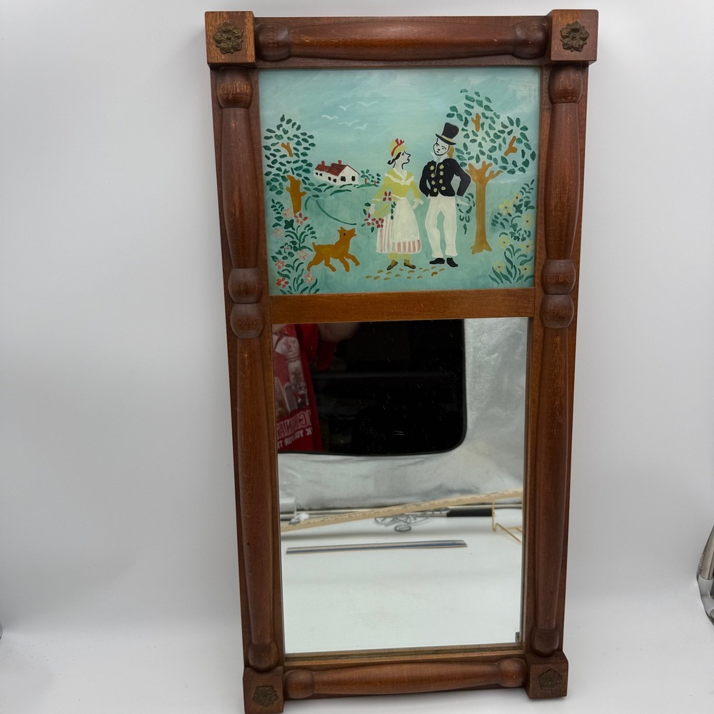 Templeton Craftsmen Colonial Reproduction Mirror Reverse Glass Painted Folk Art